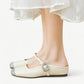 Mary Jane flats in white with a rhinestone tip - N°1