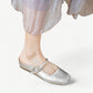 Mary Jane flats in silver with a rhinestone tip - N°71