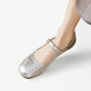 Silver Mary Jane flats with a white pearl - N°74