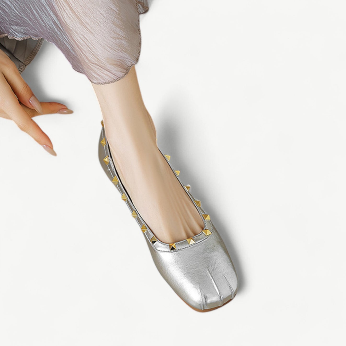 Silver Mary Jane ballet flats with a gold stud - N°73