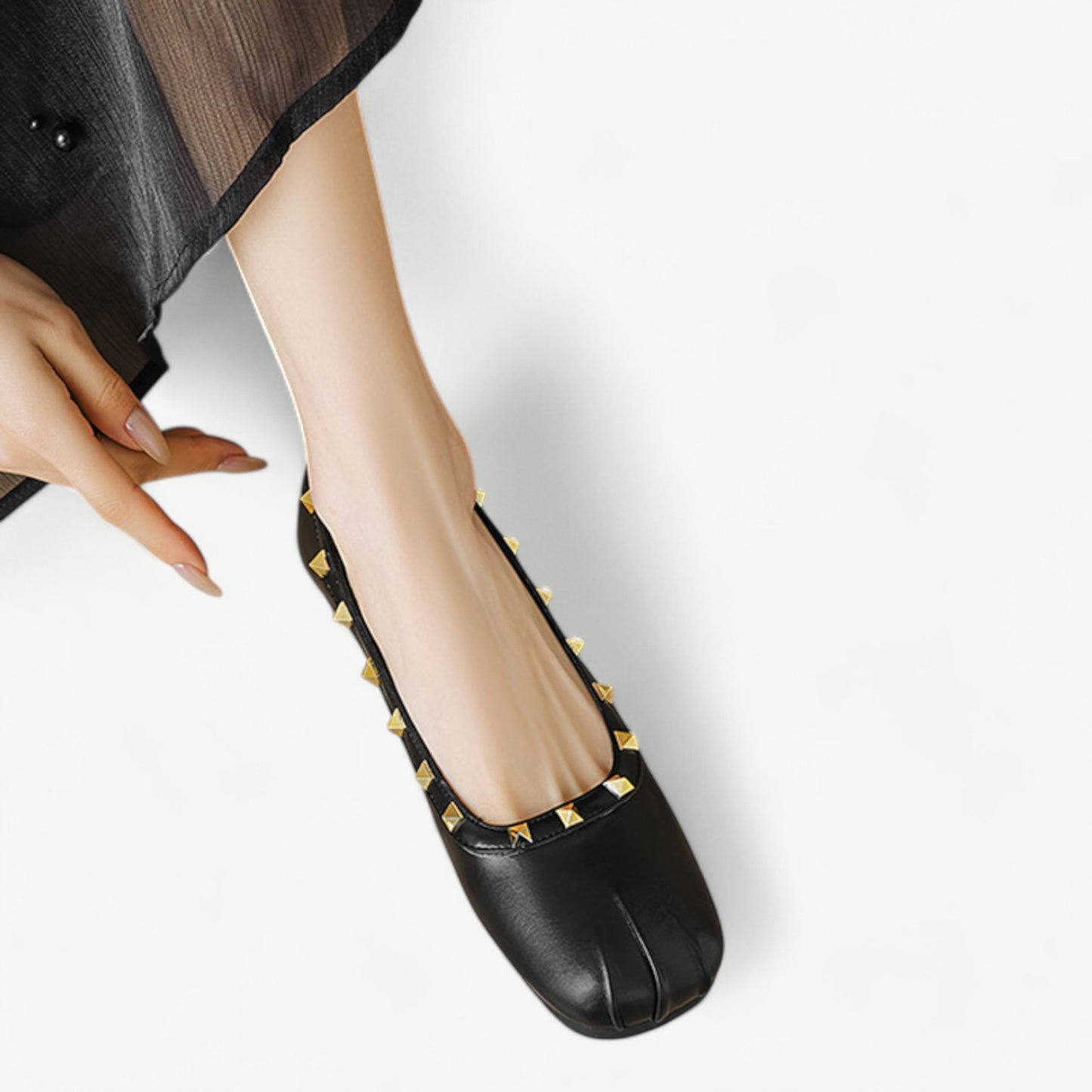 Black Mary Jane ballet flats with a gold stud - N°39