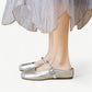 Mary Jane flats in silver with a rhinestone tip - N°71