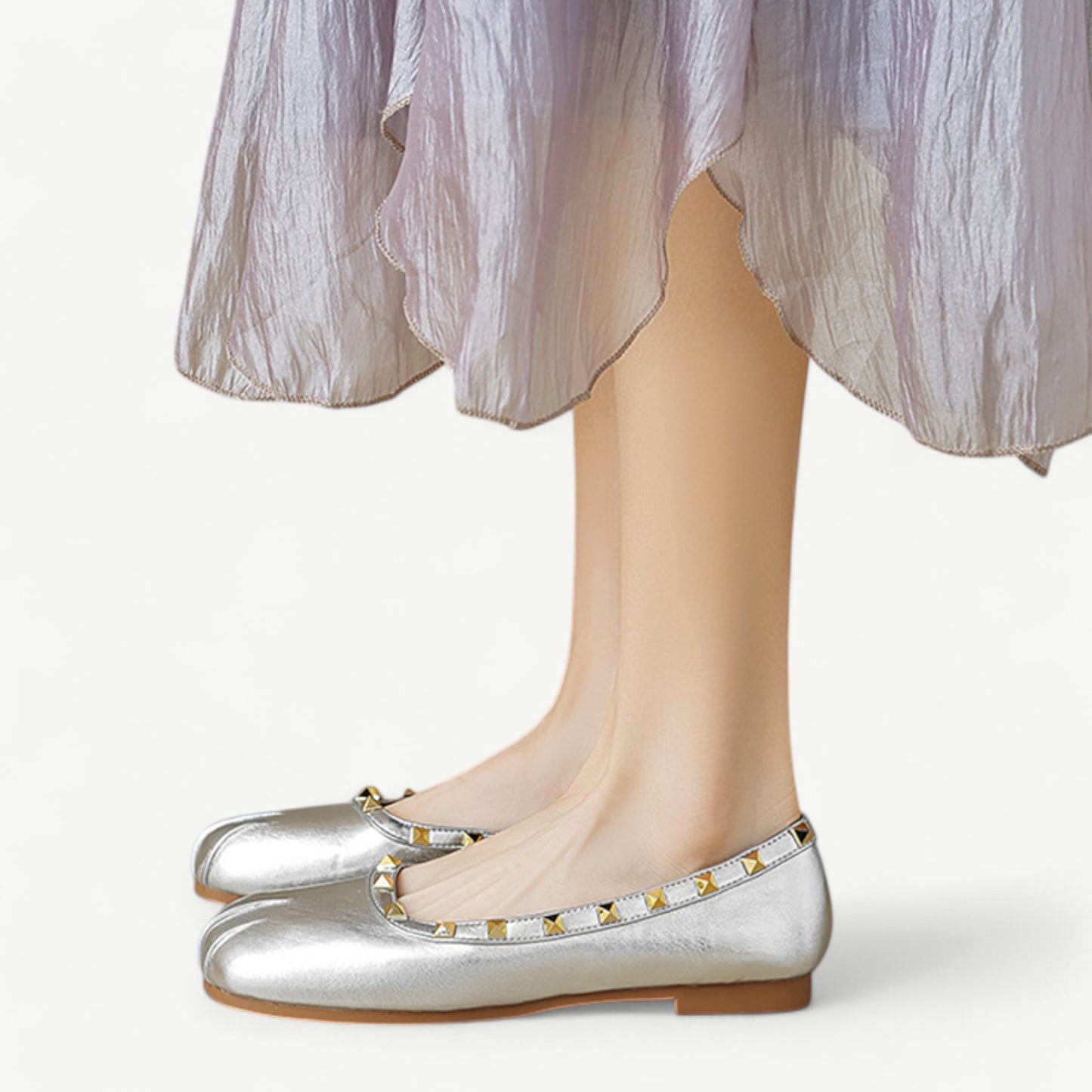 Silver Mary Jane ballet flats with a gold stud - N°73