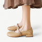 Khaki Mary Jane flats with pearls - N°4