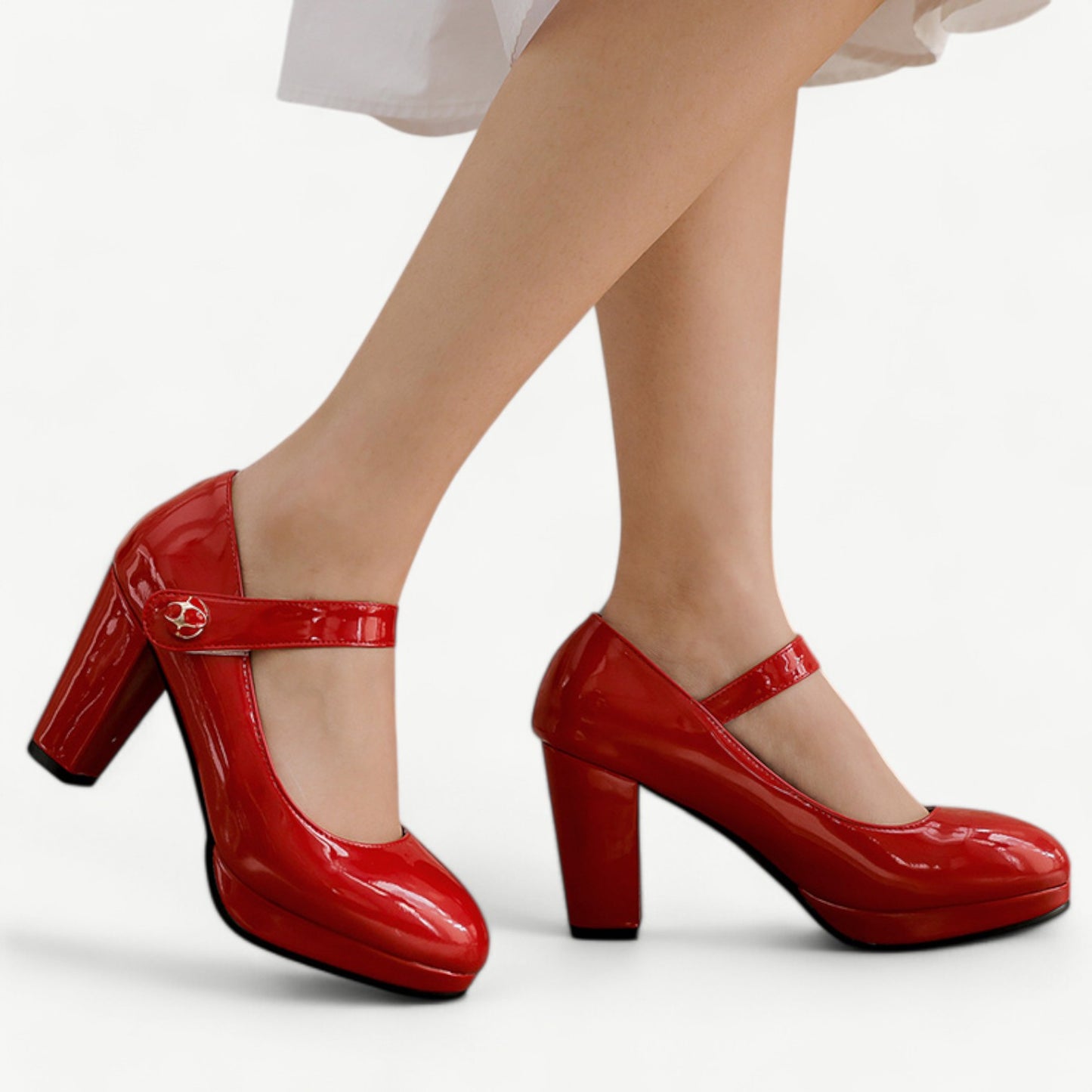 Full red Mary Jane high heels and glossy leather finish - N°33