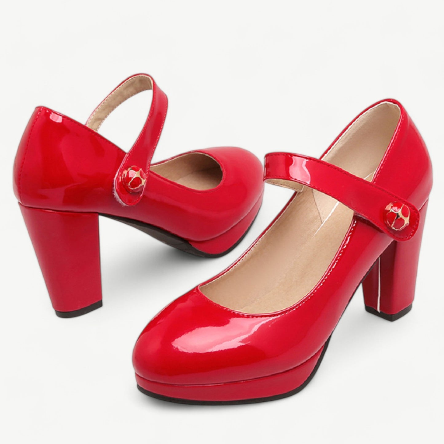 Full red Mary Jane high heels and glossy leather finish - N°33