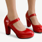 Full red Mary Jane high heels and glossy leather finish - N°33