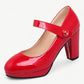 Full red Mary Jane high heels and glossy leather finish - N°33