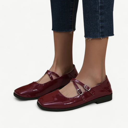 Red Mary Jane flats with double crossed straps - N°26