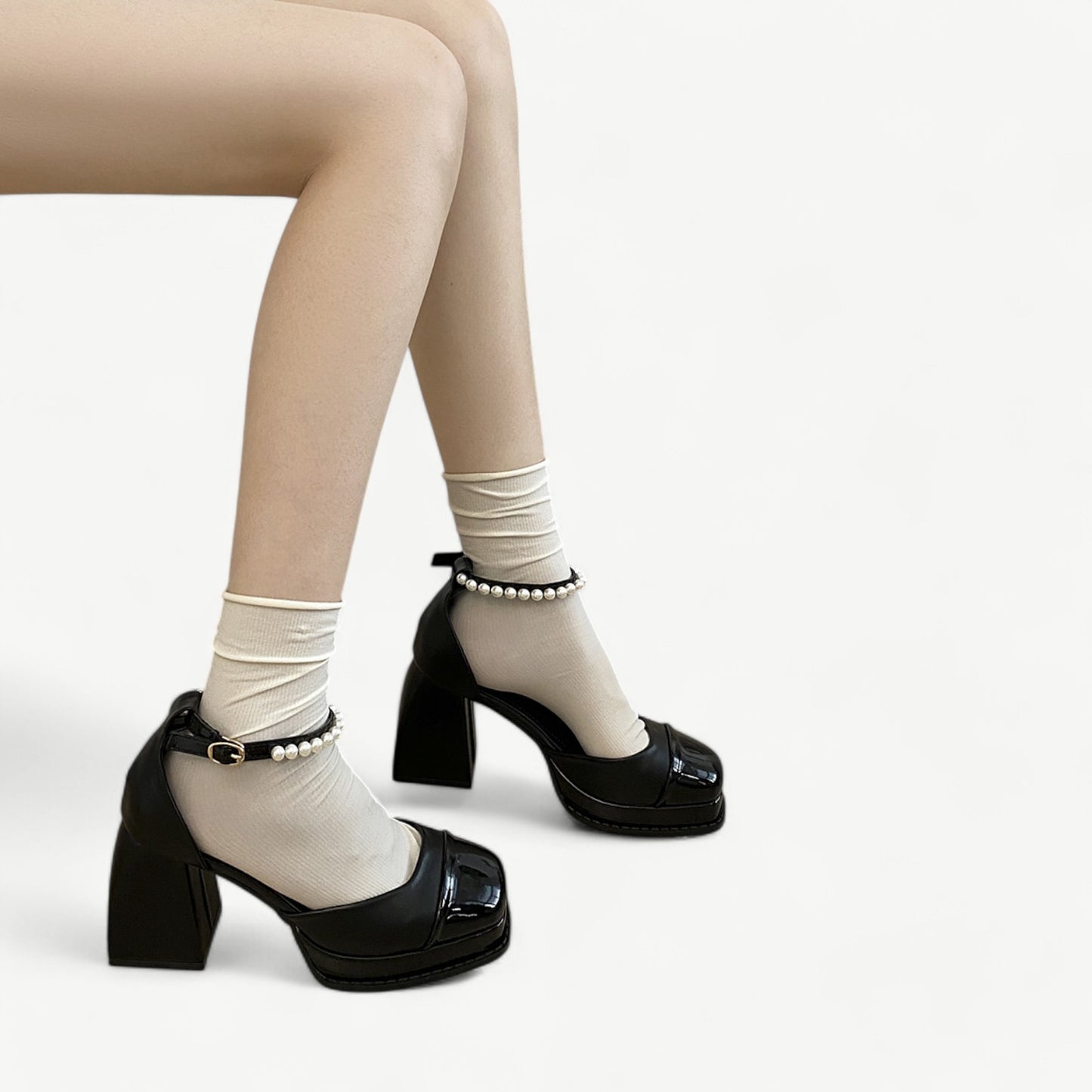 Mary jane black platform with high heel and pearls - N°51