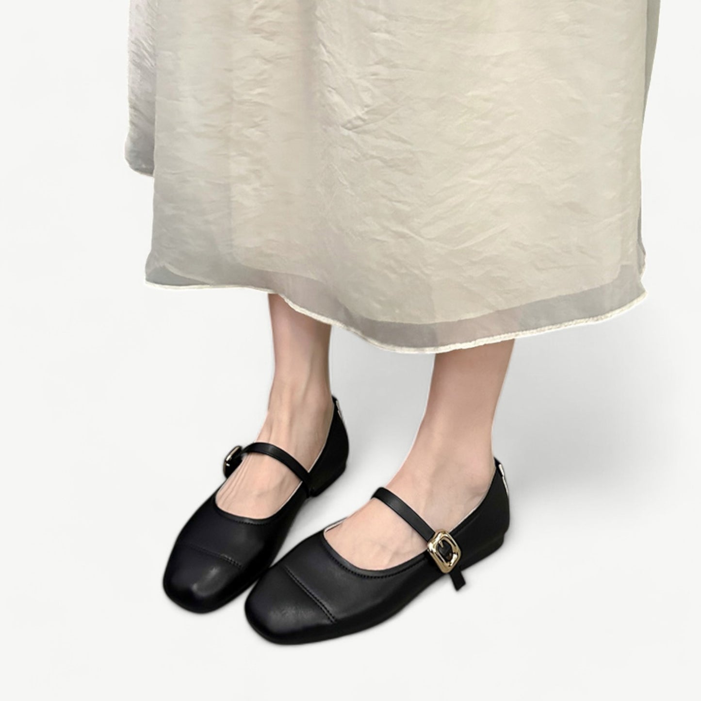 Black Mary Jane ballet flats with a small gold buckle - N°40