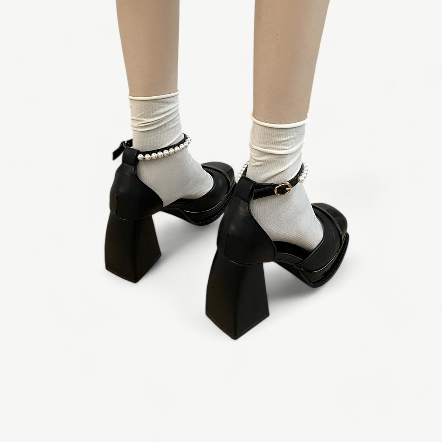 Mary jane black platform with high heel and pearls - N°51