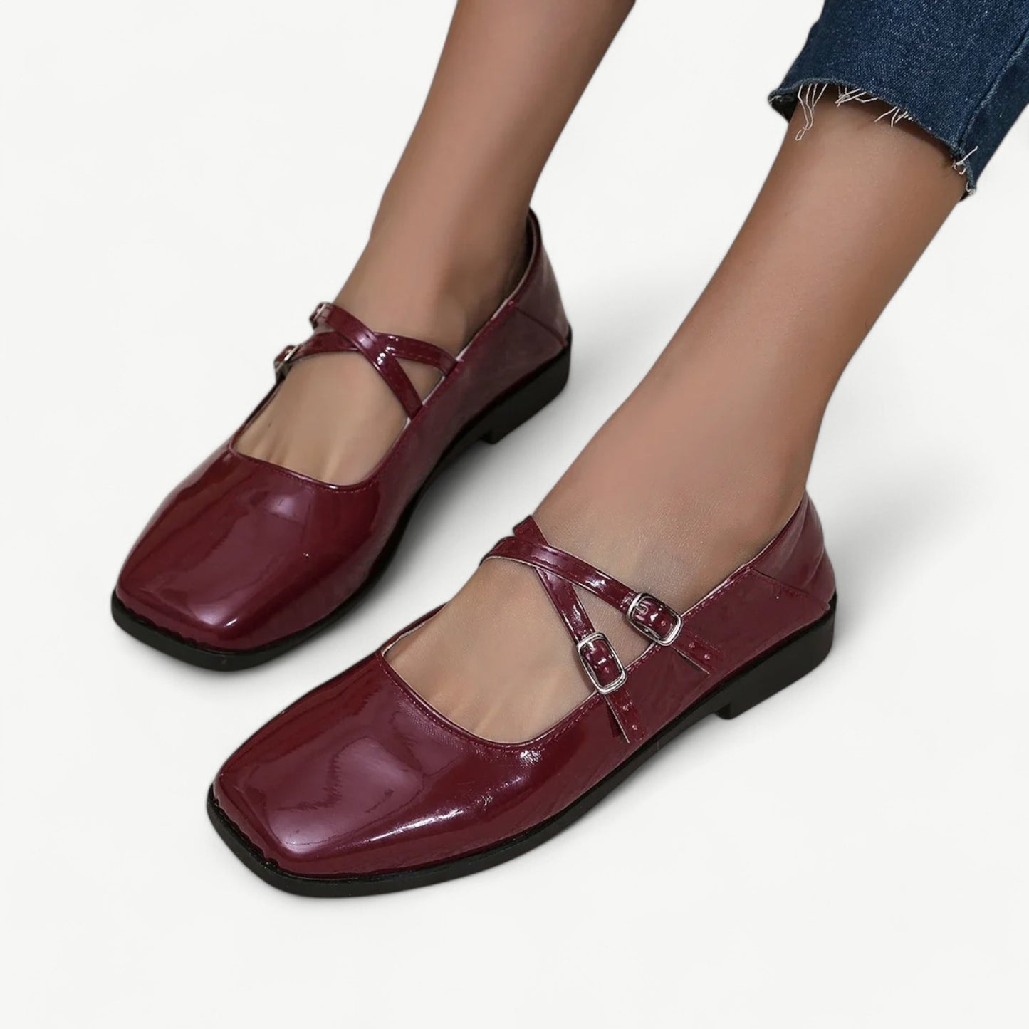 Red Mary Jane flats with double crossed straps - N°26