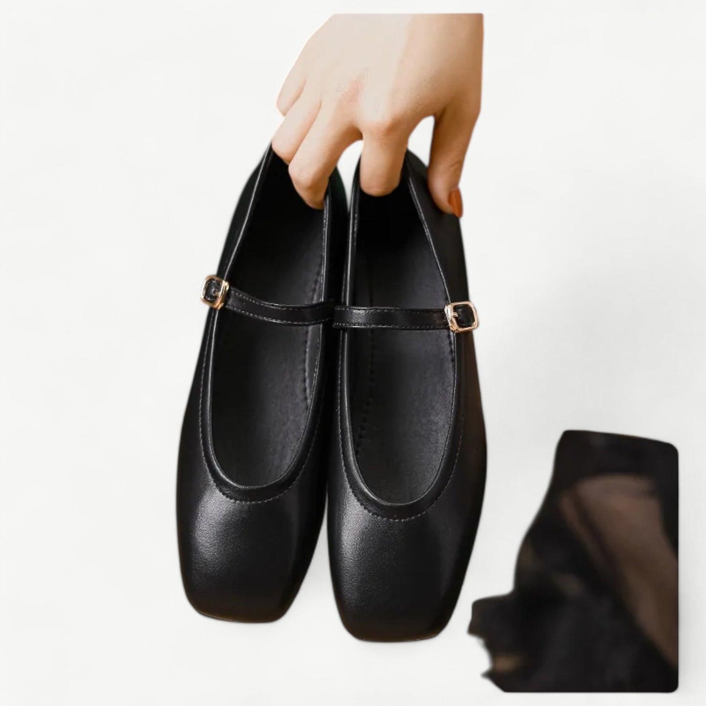 Simple black Mary Jane ballet flats with a small strap - N°44