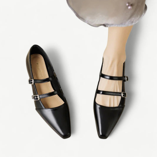 Black Mary Jane flats with a pointed toe - N°6