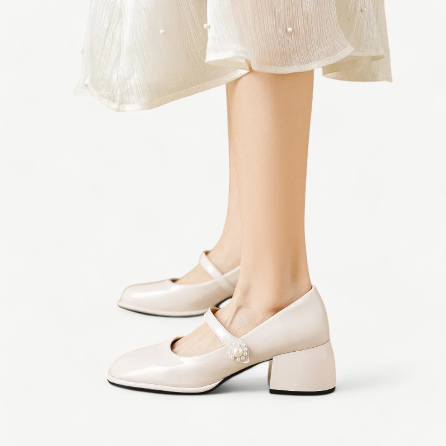 White Mary Jane heels with pearls - N°89