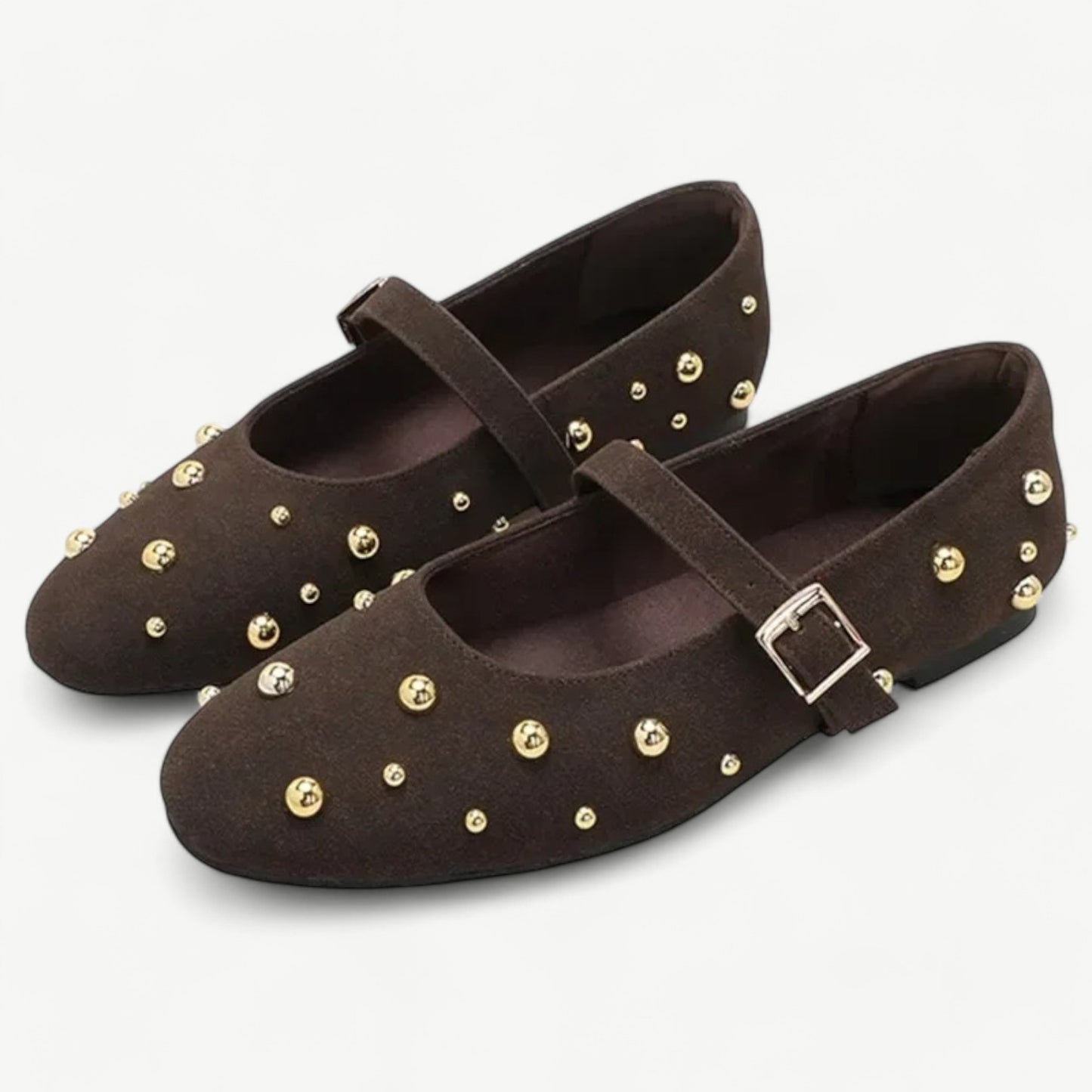 Coffee mary jane ballet flats with gold rhinestones - N°36