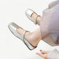 Mary Jane flats in silver with a rhinestone tip - N°71