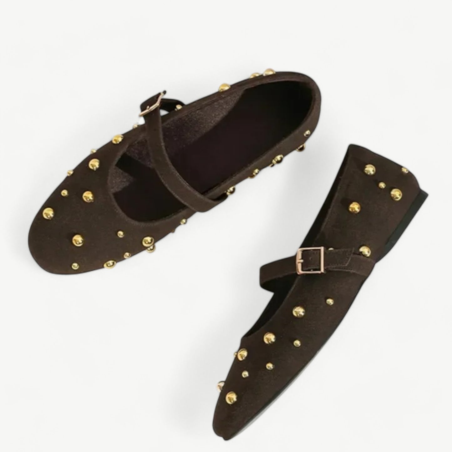 Coffee mary jane ballet flats with gold rhinestones - N°36