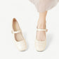 White Mary Jane flats with a white pearl - N°87