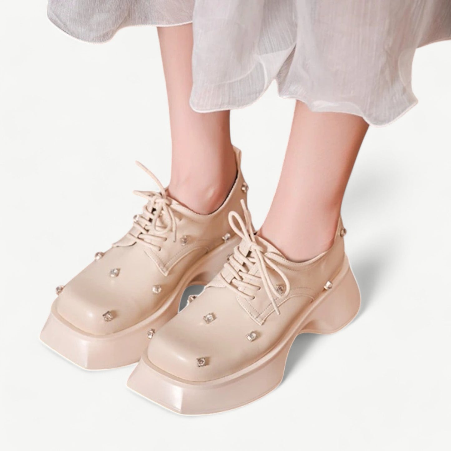 Mary jane creamy white with chunky platform and rhinestones - N°82