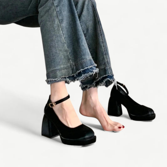 Mary jane black platform with high heel and ankle buckle - N°49