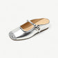 Mary Jane flats in silver with a rhinestone tip - N°71