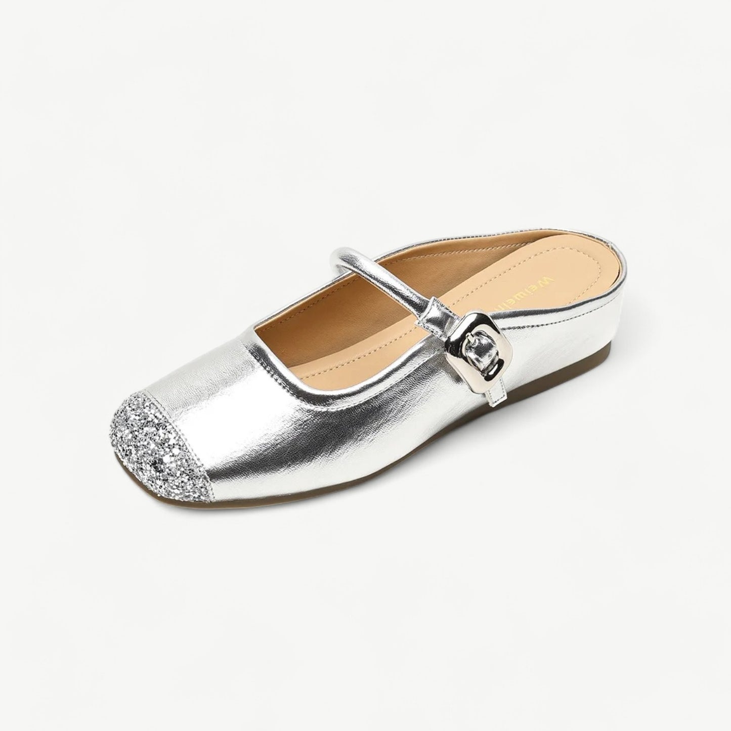 Mary Jane flats in silver with a rhinestone tip - N°71