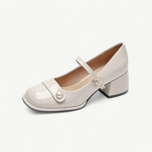 White Mary Jane high heels with a pearl - N°90