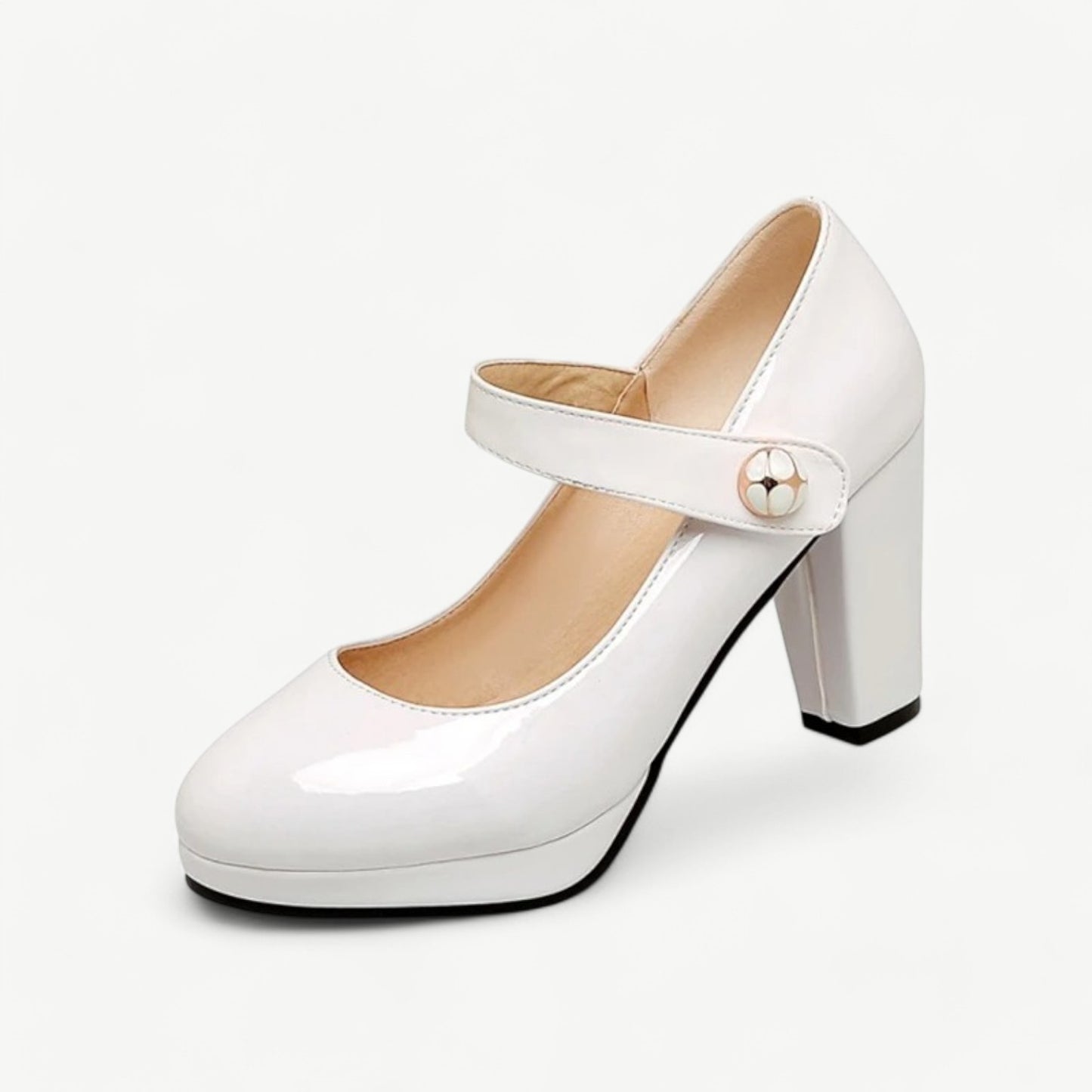 Full white Mary Jane high heels and glossy leather finish - N°92